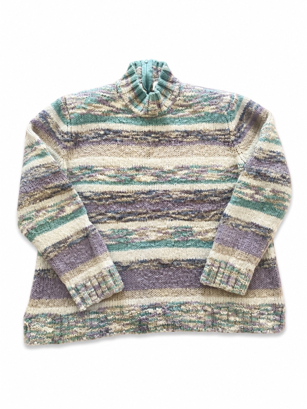 Koret VTG Women's Small Wool Blend Turtle Neck Sweater Multicolor Stripe 90s
